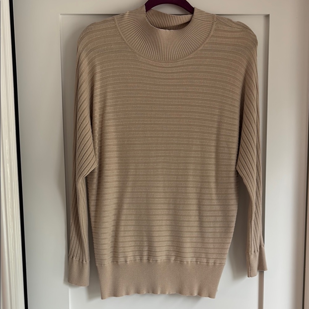 New York & Company Tan Ribbed Cowl Turtleneck Sweater